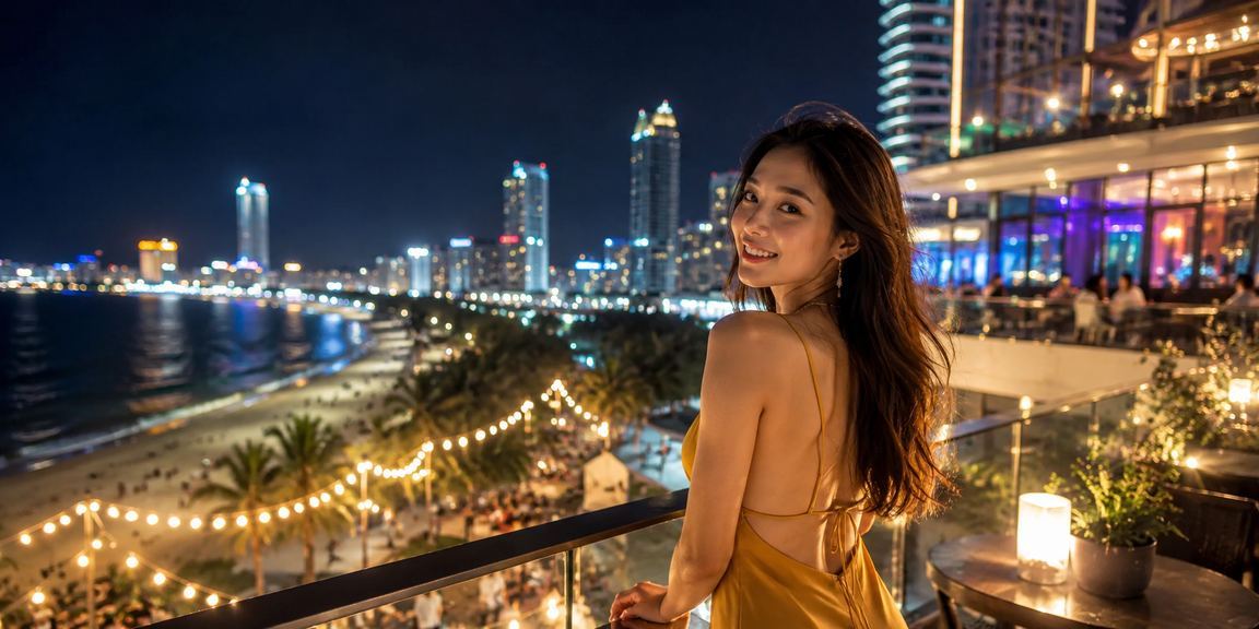 Người dùng thao tác giao dịch trên điện thoại tại bãi biển Nha Trang